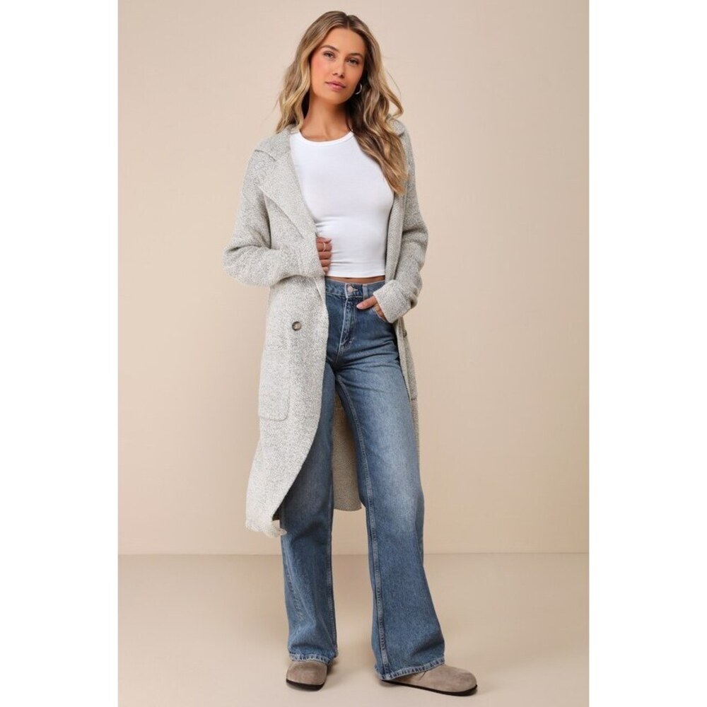 Lulus Cuddle Club Beige Long Sleeve Sweater Coat - Size M